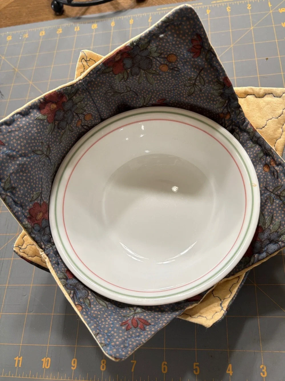Handmade Fabric Bowl - Blue Floral with Cream Accents